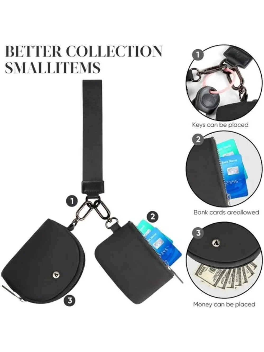 Women Keychain Wristlet Wallet Mini Zip Pouch Card Holder Coin Purse Travel